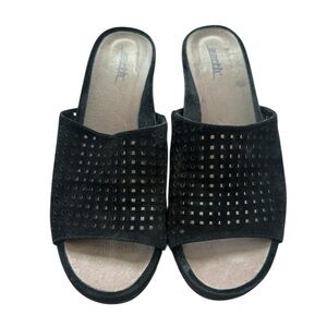 Earth Ibiza Women's Black Perforated Mules Suede Sandals Size 7